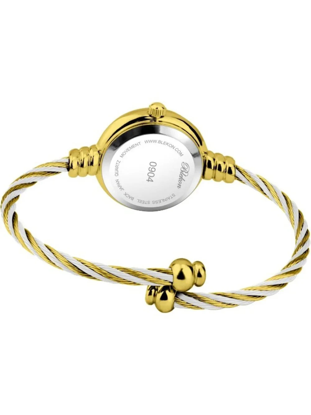 Women's Gold And White Analog Cable Cuff Arabic Number Rhinestone Bracelet Watch